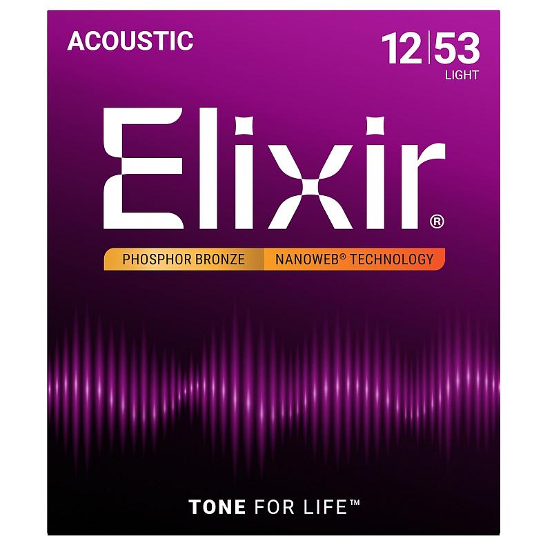 Elixir 16052 NanoWeb Phosphor Bronze struny do gitar akustycznych 12-53 Light